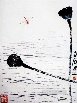  lotus Oil Painting - Qi Baishi dragonfly and lotus traditional Chinese